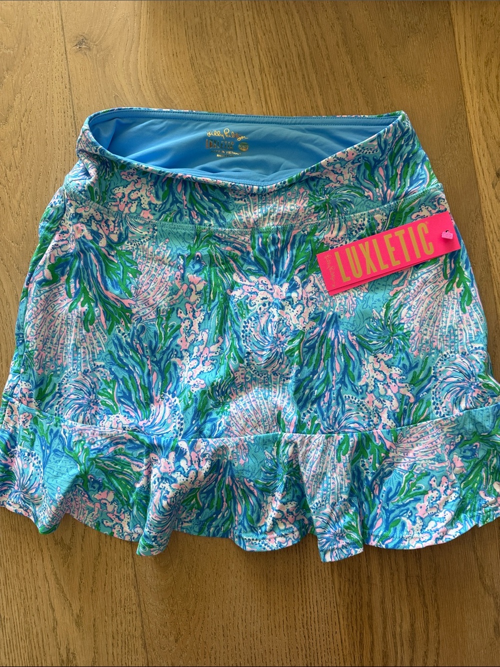 Lilly Pulitzer Blue Pink Green Printed Ruffle Hem Skort